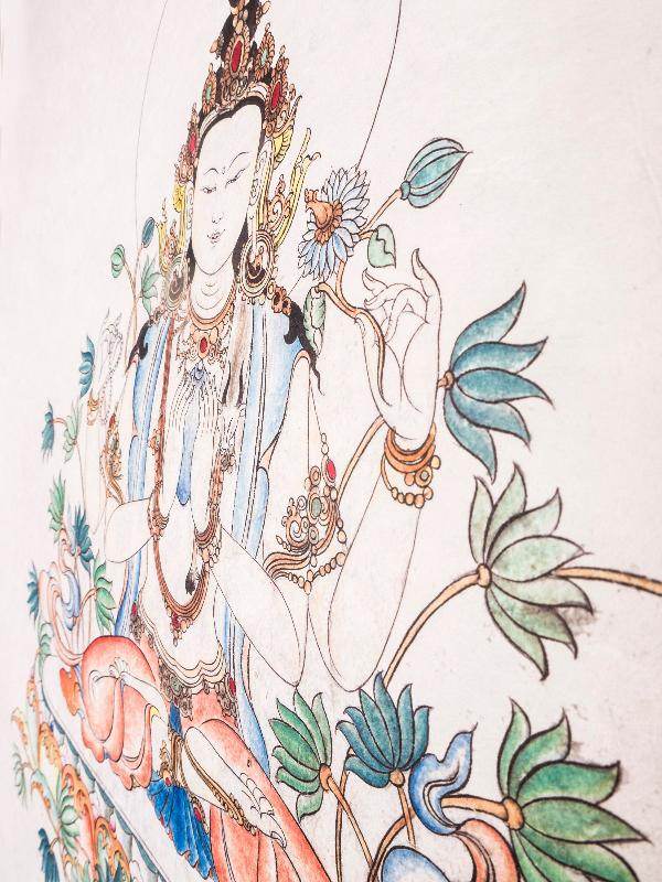 Chenrezig Woodblock Thangka Art - Gandhanra-ART