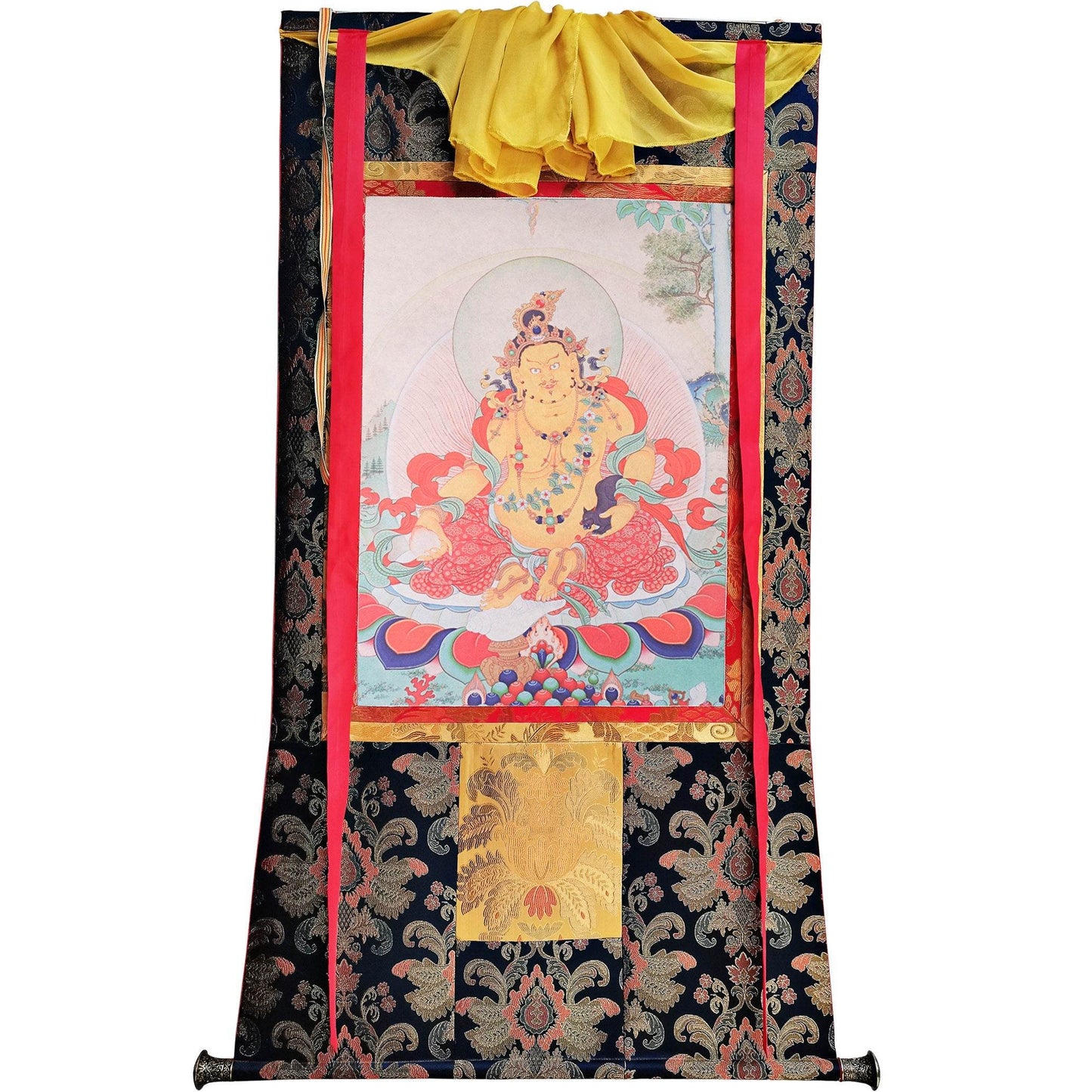 Yellow Jambhala ,Woodblock Thangka Art - Gandhanra-ART