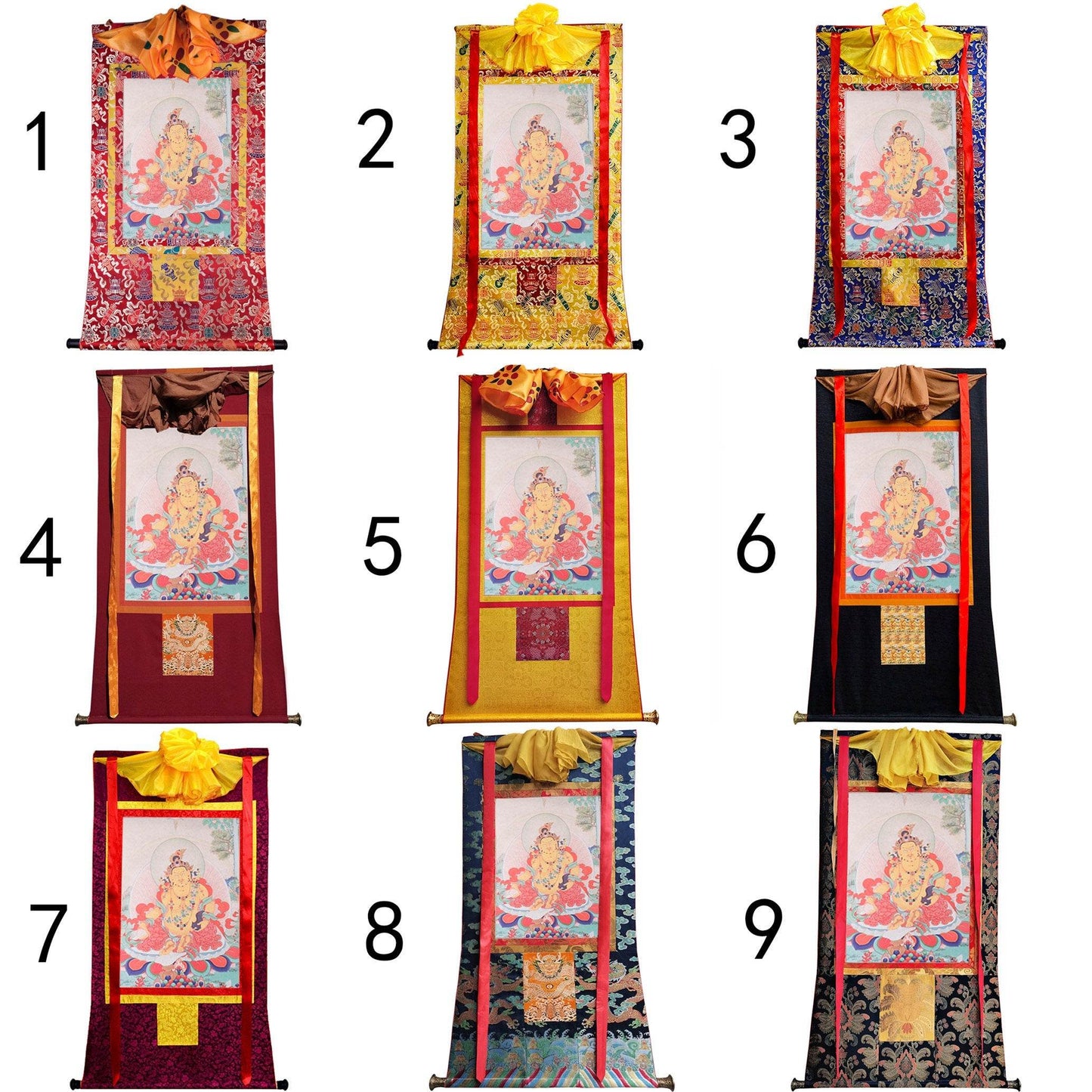 Yellow Jambhala ,Woodblock Thangka Art - Gandhanra-ART