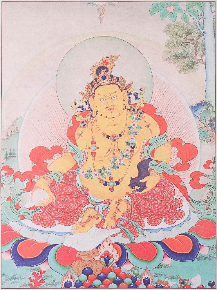 Yellow Jambhala ,Woodblock Thangka Art - Gandhanra-ART
