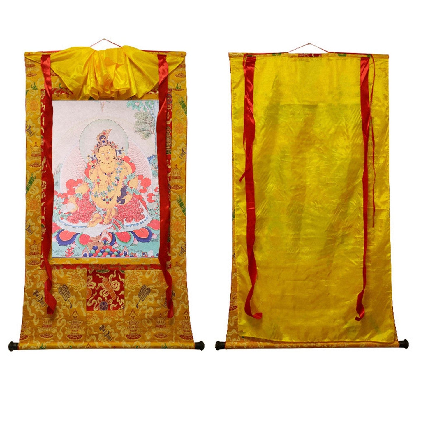 Yellow Jambhala ,Woodblock Thangka Art - Gandhanra-ART