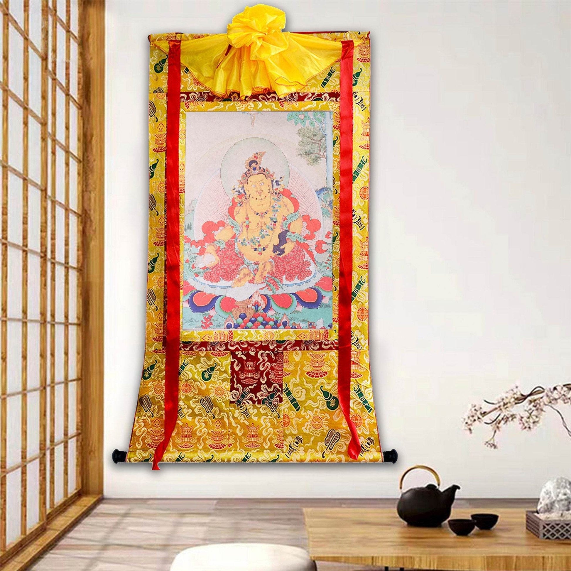 Yellow Jambhala ,Woodblock Thangka Art - Gandhanra-ART