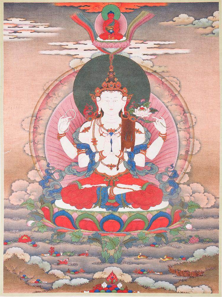 Chenrezig,Woodblock Thangka Art - Gandhanra-ART