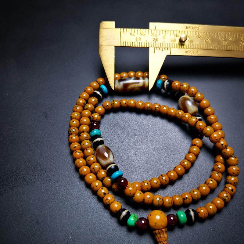 SOLD - Handmade Old Mala,Prayer Beads Necklace,Assorted Bodhi,Dzi,Turquoise,Agate, for Meditation and Prayer,80 Years Old - Gandhanra-ART
