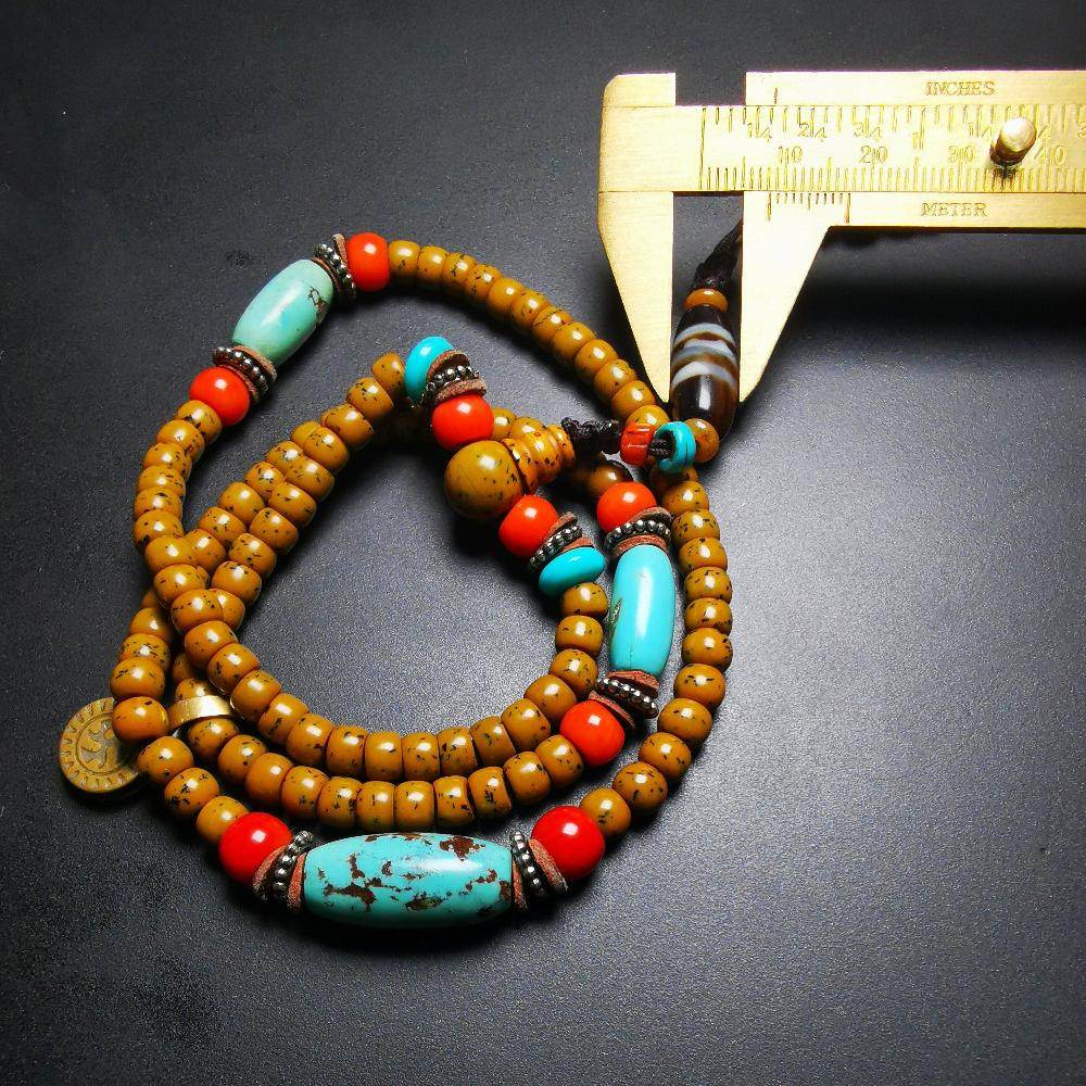 SOLD - Old Assorted Mala with Dzi,Turquoise,Agate,80 Years Old - Gandhanra-ART