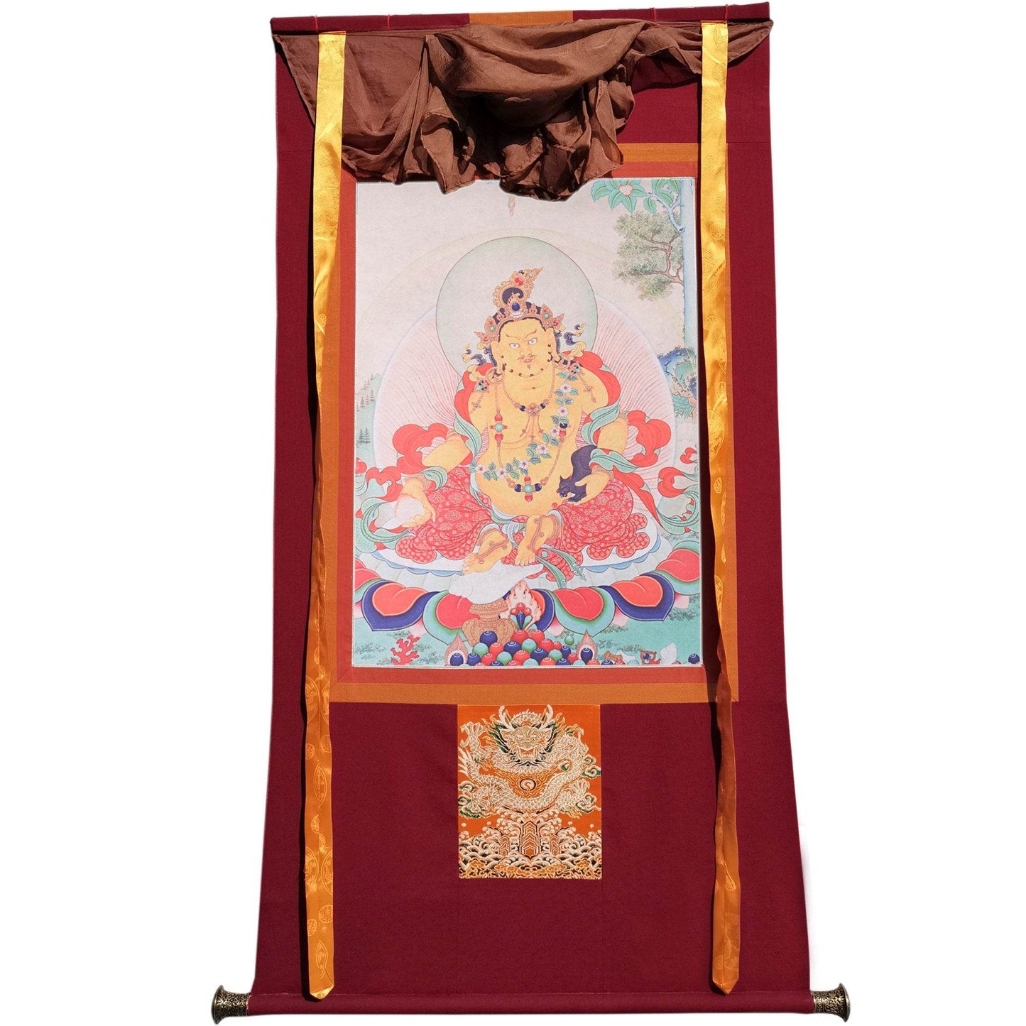 Yellow Jambhala ,Woodblock Thangka Art - Gandhanra-ART
