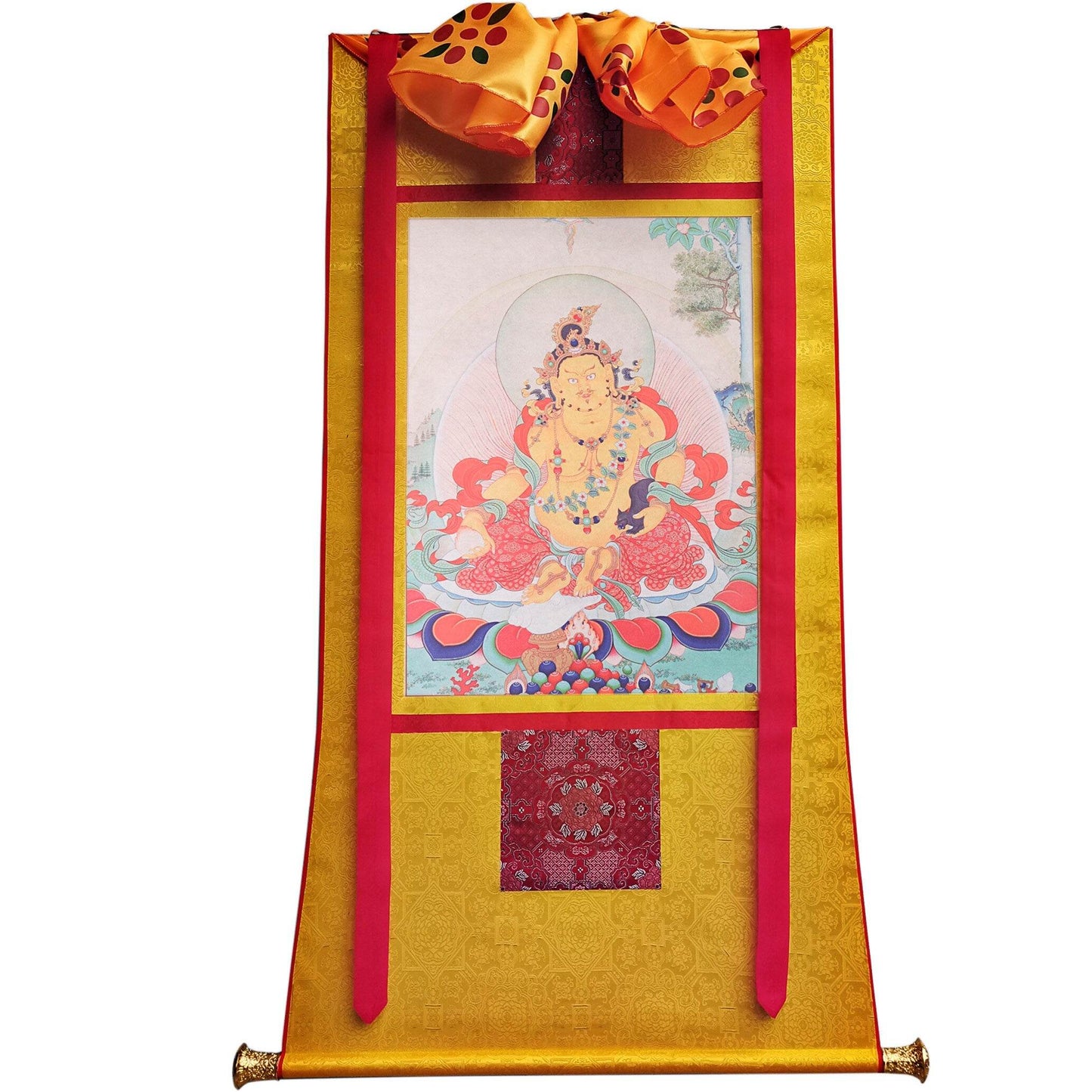 Yellow Jambhala ,Woodblock Thangka Art - Gandhanra-ART