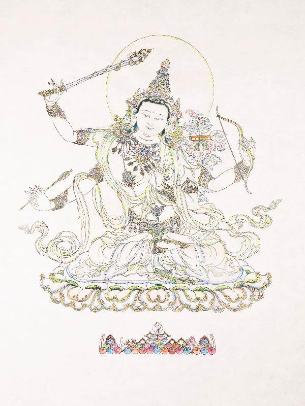 Manjusri ,Woodblock Thangka Art - Gandhanra-ART