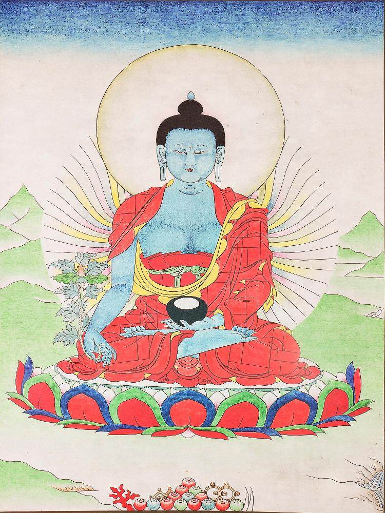 Bhaisajyaguru,Medicine Buddha,Woodblock Thangka Art - Gandhanra-ART