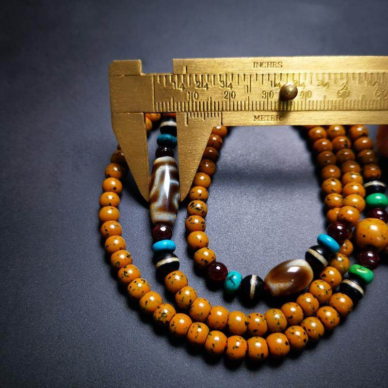 SOLD - Handmade Old Mala,Prayer Beads Necklace,Assorted Bodhi,Dzi,Turquoise,Agate, for Meditation and Prayer,80 Years Old - Gandhanra-ART