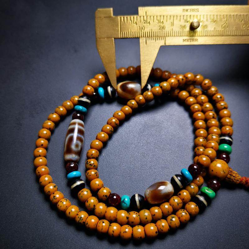 SOLD - Handmade Old Mala,Prayer Beads Necklace,Assorted Bodhi,Dzi,Turquoise,Agate, for Meditation and Prayer,80 Years Old - Gandhanra-ART
