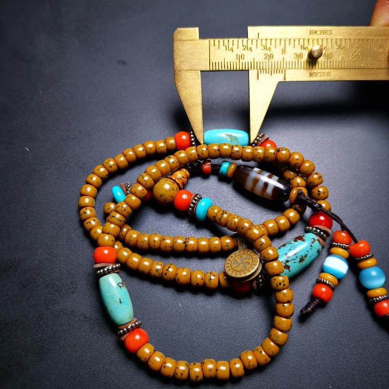 SOLD - Old Assorted Mala with Dzi,Turquoise,Agate,80 Years Old - Gandhanra-ART