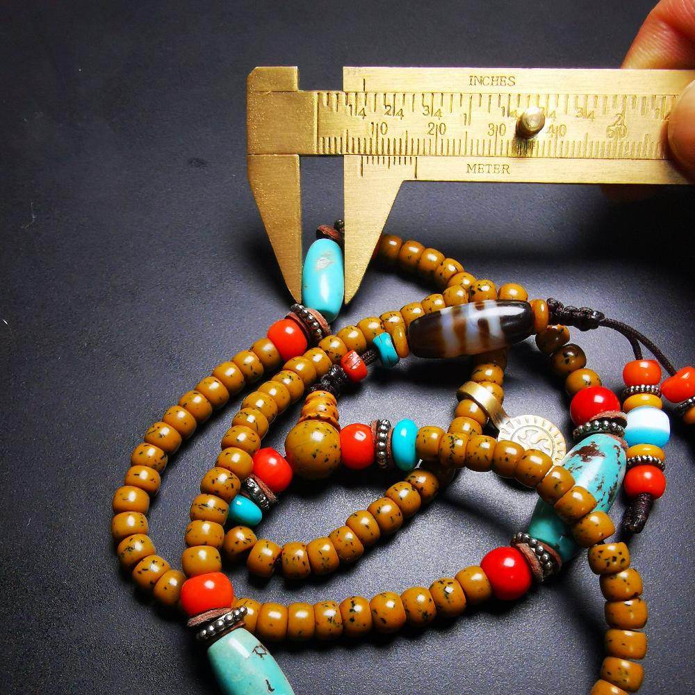 SOLD - Old Assorted Mala with Dzi,Turquoise,Agate,80 Years Old - Gandhanra-ART