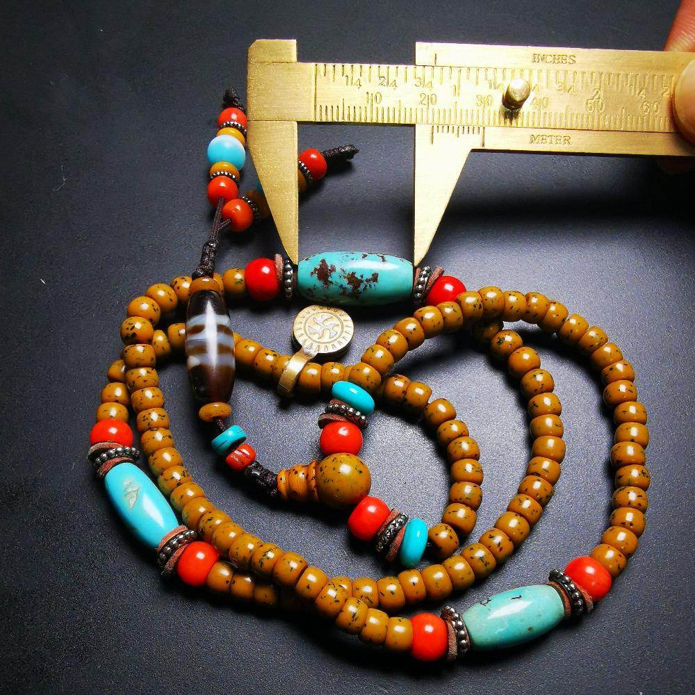 SOLD - Old Assorted Mala with Dzi,Turquoise,Agate,80 Years Old - Gandhanra-ART
