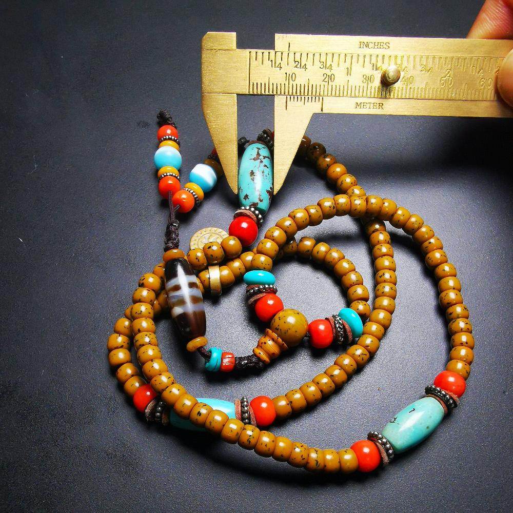 SOLD - Old Assorted Mala with Dzi,Turquoise,Agate,80 Years Old - Gandhanra-ART