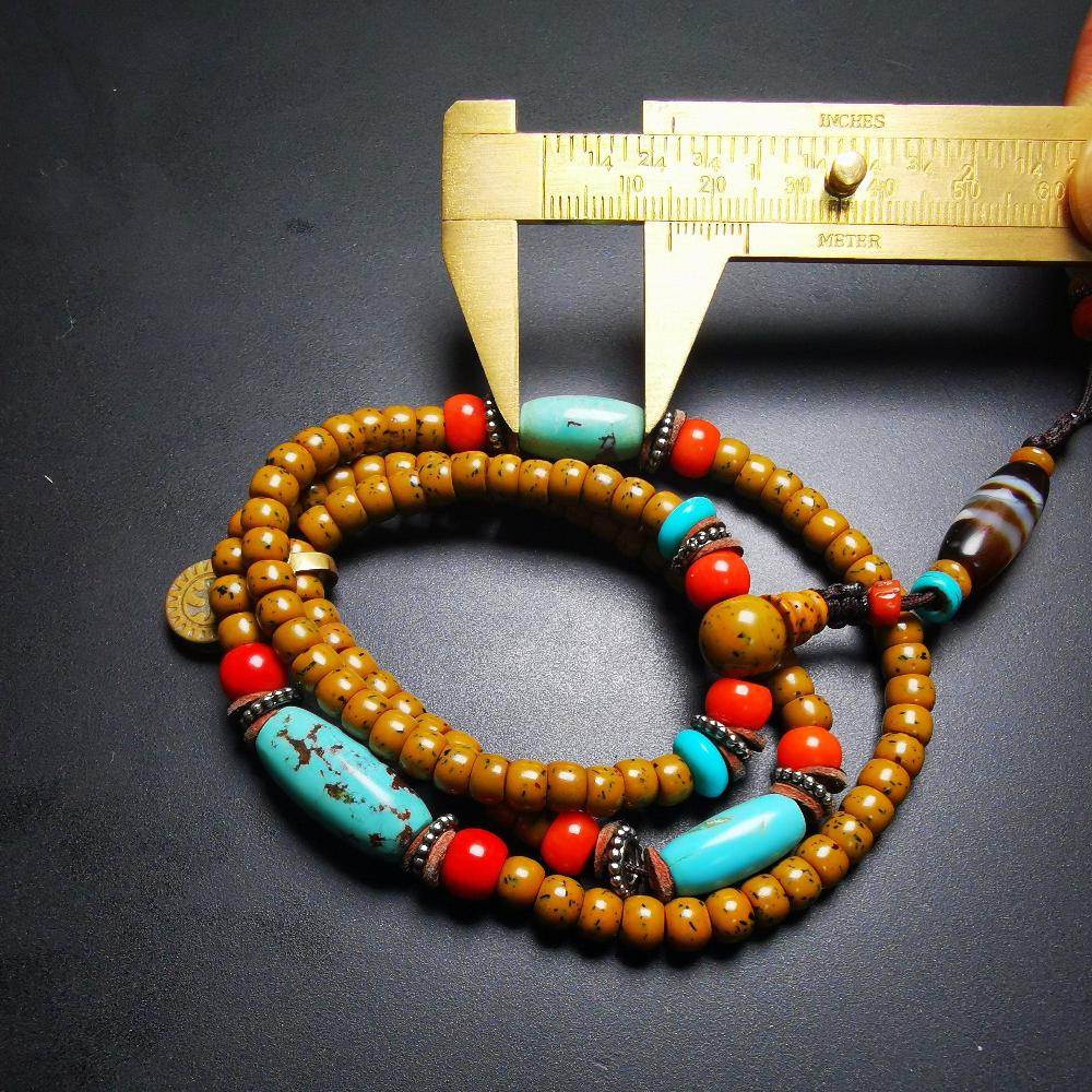 SOLD - Old Assorted Mala with Dzi,Turquoise,Agate,80 Years Old - Gandhanra-ART