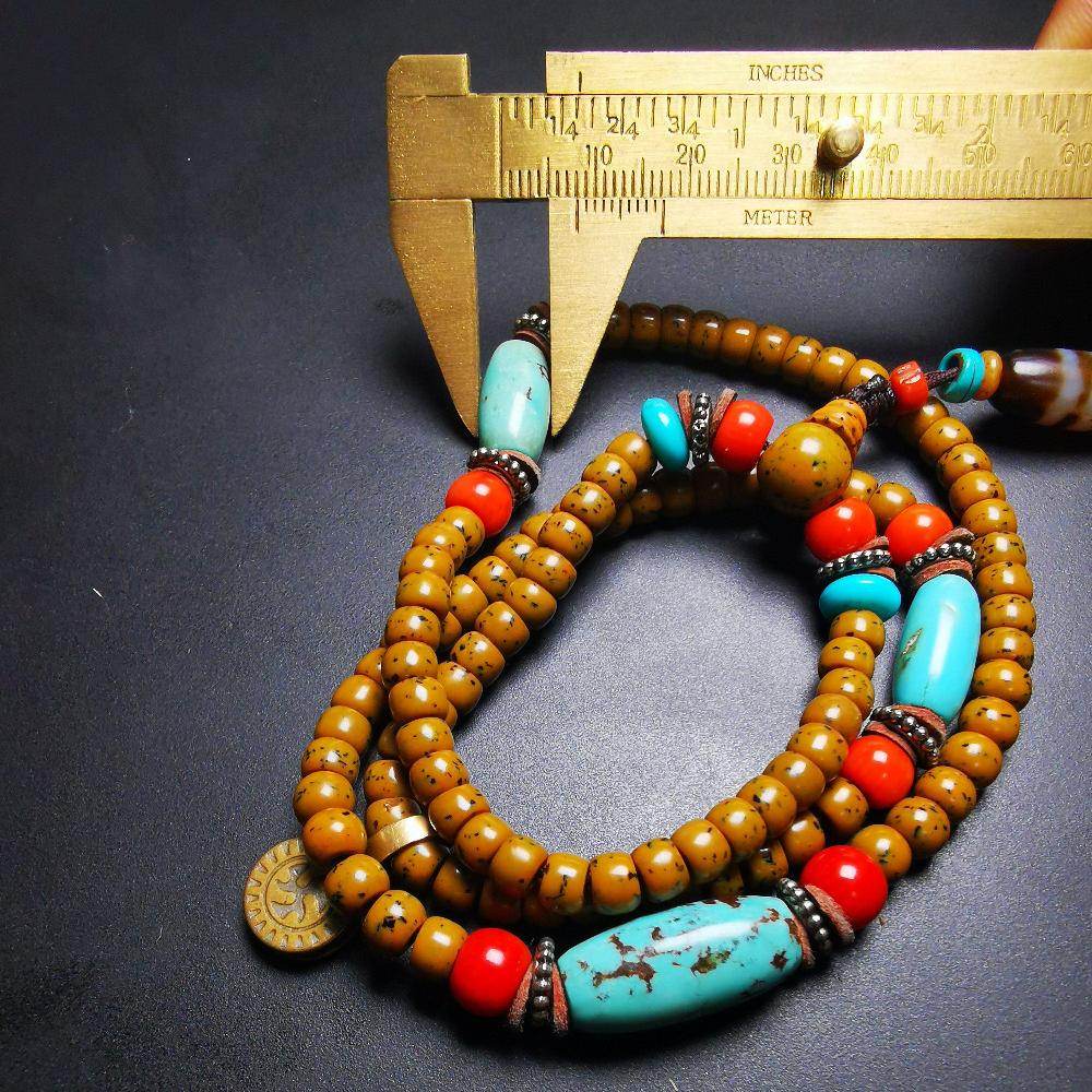 SOLD - Old Assorted Mala with Dzi,Turquoise,Agate,80 Years Old - Gandhanra-ART