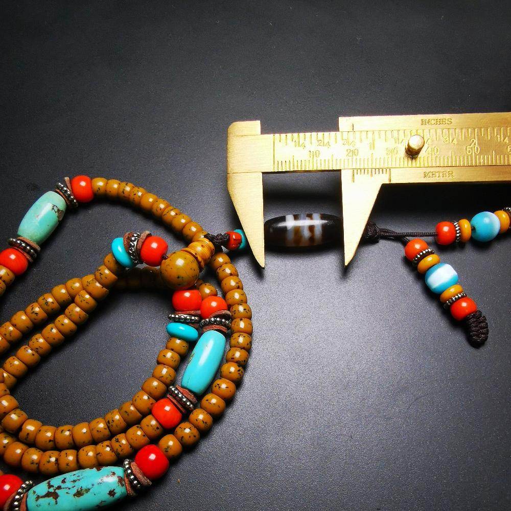 SOLD - Old Assorted Mala with Dzi,Turquoise,Agate,80 Years Old - Gandhanra-ART