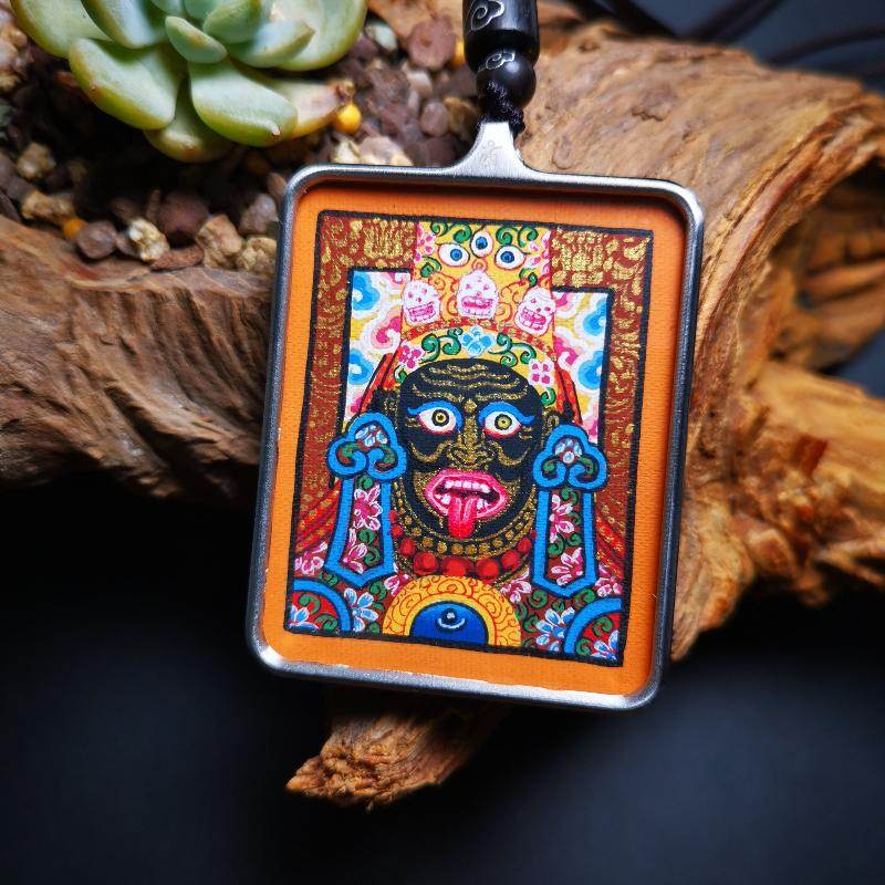 Gandhanra Handpainted Locket Thangka Amulet,Shri Devi,Drashi Lhamo,Zashi Lhamo,Buddhist Protector,Packed in Gau Shrine Box - Gandhanra-ART