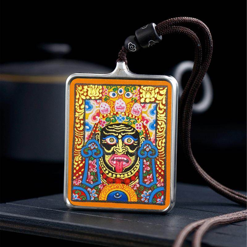 Gandhanra Handpainted Locket Thangka Amulet,Shri Devi,Drashi Lhamo,Zashi Lhamo,Buddhist Protector,Packed in Gau Shrine Box - Gandhanra-ART