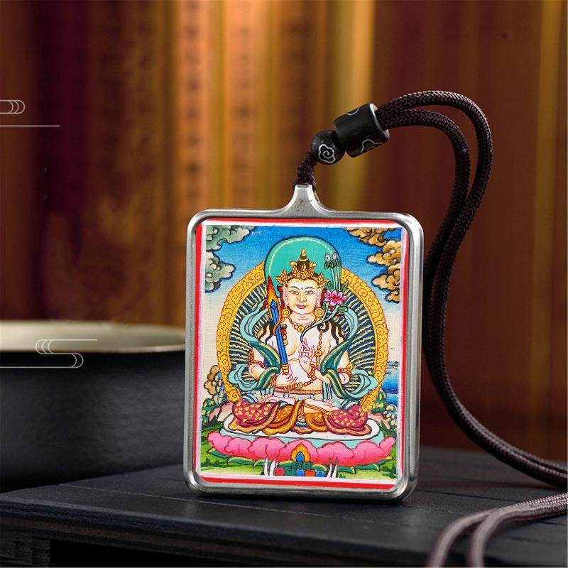 Gandhanra Handpainted Locket Thangka Amulet,Manjusri,Wisdom Buddha,Packed in Gau Shrine Box - Gandhanra-ART