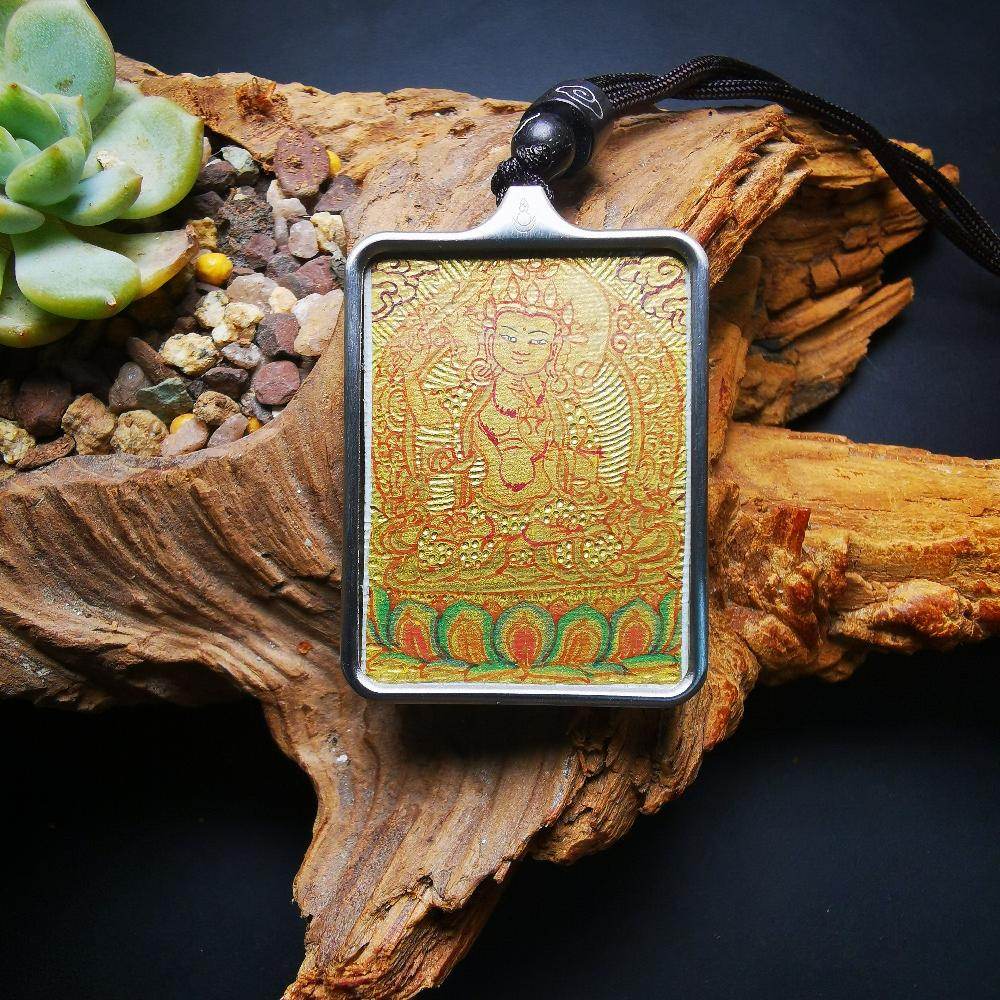 Gandhanra Handpainted Locket Thangka Amulet,Manjusri,Wisdom Buddha,Packed in Gau Shrine Box - Gandhanra-ART