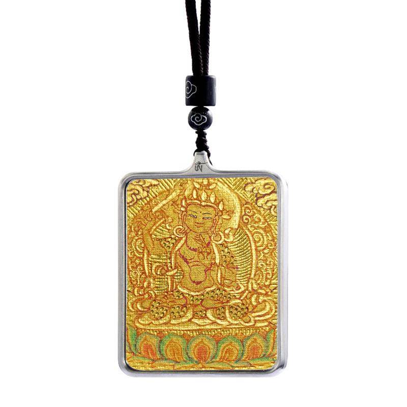 Gandhanra Handpainted Locket Thangka Amulet,Manjusri,Wisdom Buddha,Packed in Gau Shrine Box - Gandhanra-ART