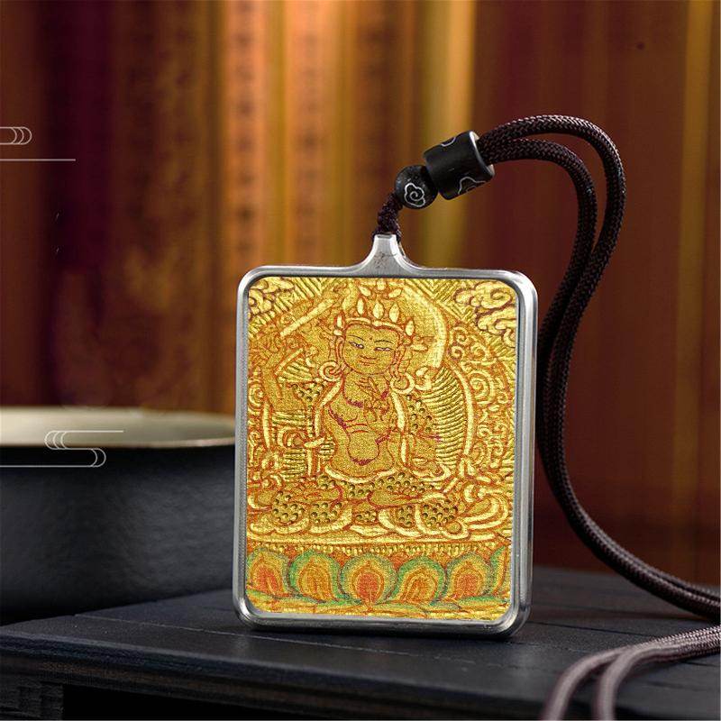 Gandhanra Handpainted Locket Thangka Amulet,Manjusri,Wisdom Buddha,Packed in Gau Shrine Box - Gandhanra-ART