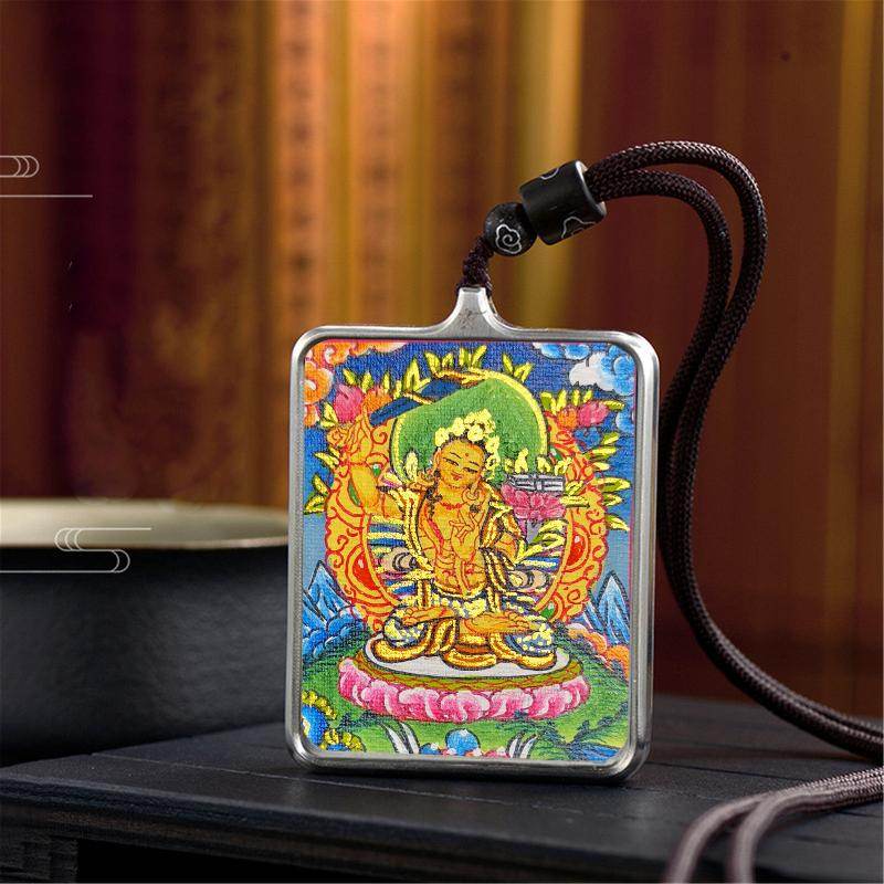 Gandhanra Handpainted Locket Thangka Amulet,Manjusri,Wisdom Buddha,Packed in Gau Shrine Box - Gandhanra-ART