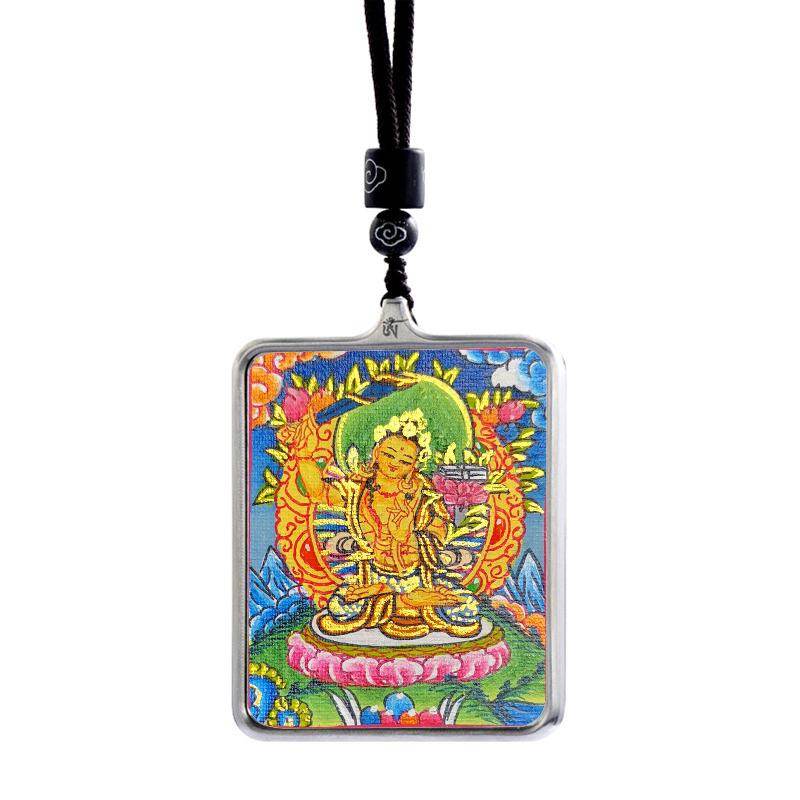 Gandhanra Handpainted Locket Thangka Amulet,Manjusri,Wisdom Buddha,Packed in Gau Shrine Box - Gandhanra-ART