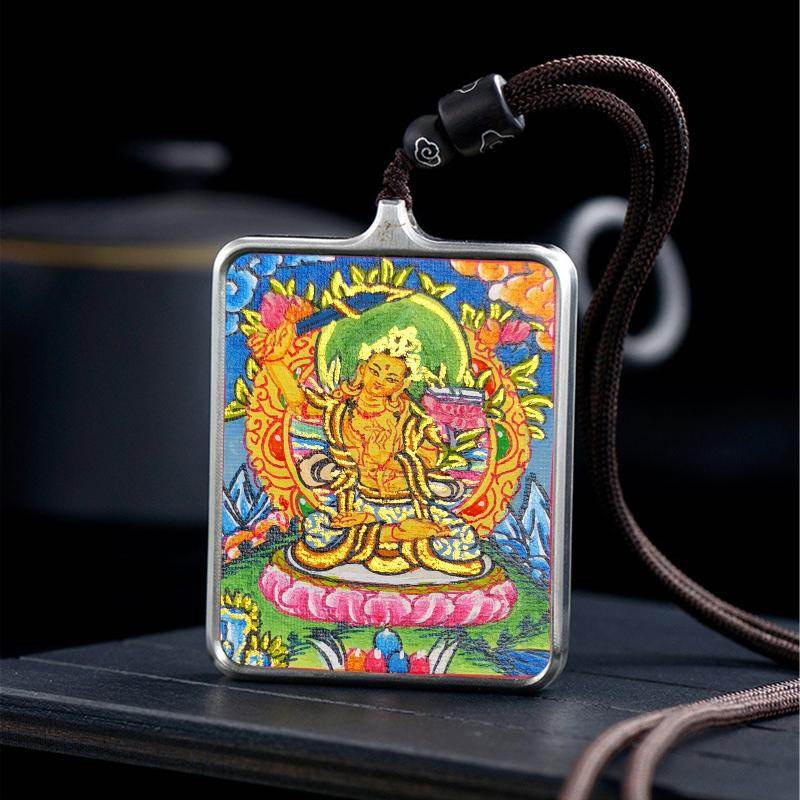 Gandhanra Handpainted Locket Thangka Amulet,Manjusri,Wisdom Buddha,Packed in Gau Shrine Box - Gandhanra-ART