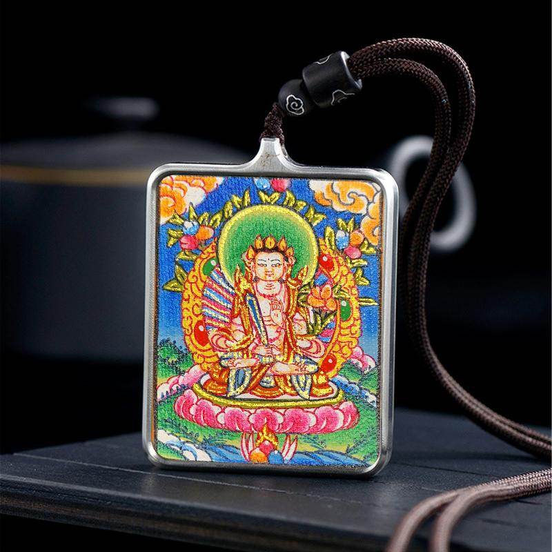 Gandhanra Handpainted Locket Thangka Amulet,Manjusri,Wisdom Buddha,Packed in Gau Shrine Box - Gandhanra-ART