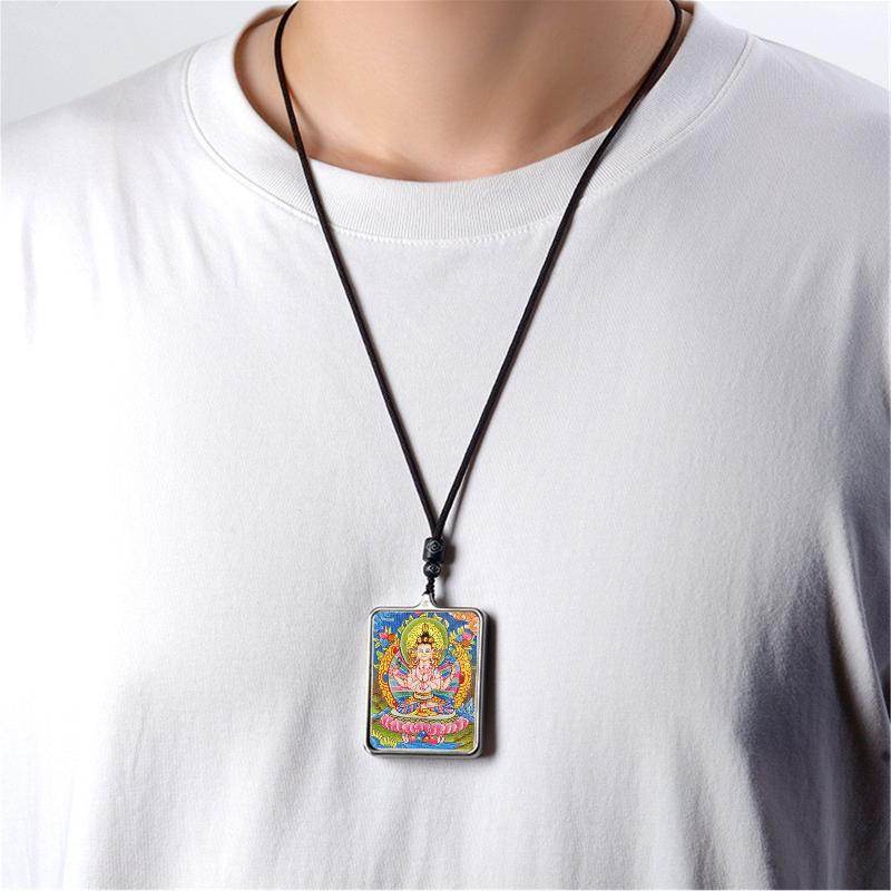 Gandhanra Handpainted Locket Thangka Amulet,Chenrezig,Avalokitesvara,Padmapani,Packed in Gau Shrine Box - Gandhanra-ART