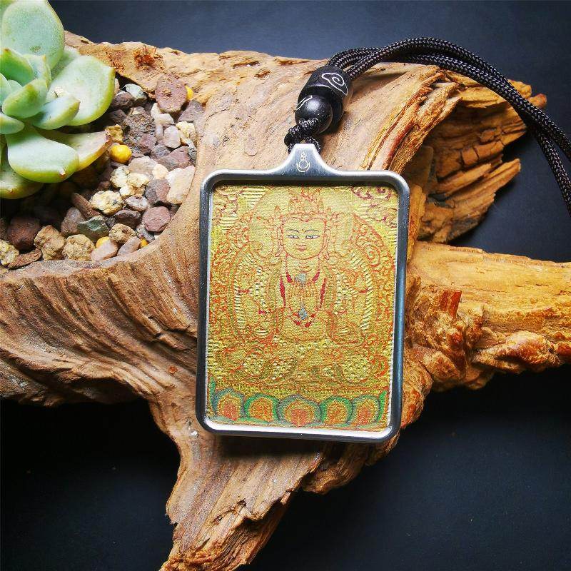 Gandhanra Handpainted Locket Thangka Amulet,Chenrezig,Avalokitesvara,Padmapani,Packed in Gau Shrine Box - Gandhanra-ART