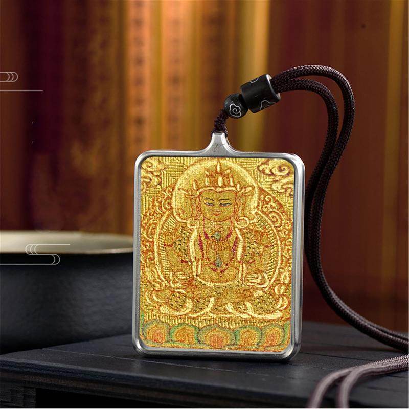 Gandhanra Handpainted Locket Thangka Amulet,Chenrezig,Avalokitesvara,Padmapani,Packed in Gau Shrine Box - Gandhanra-ART