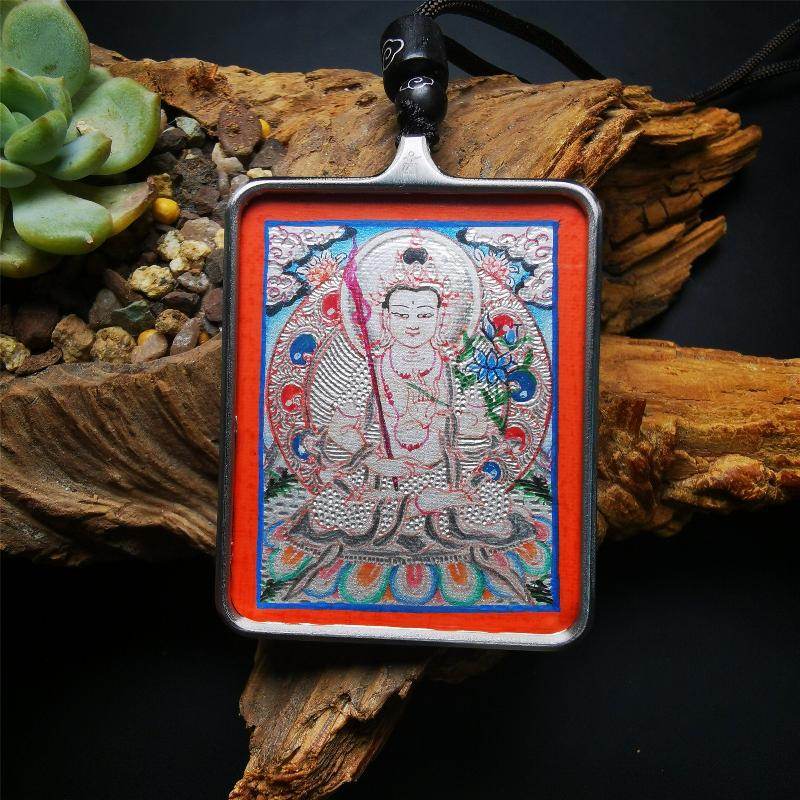 Gandhanra Handpainted Locket Thangka Amulet,Manjusri,Wisdom Buddha,Packed in Gau Shrine Box - Gandhanra-ART