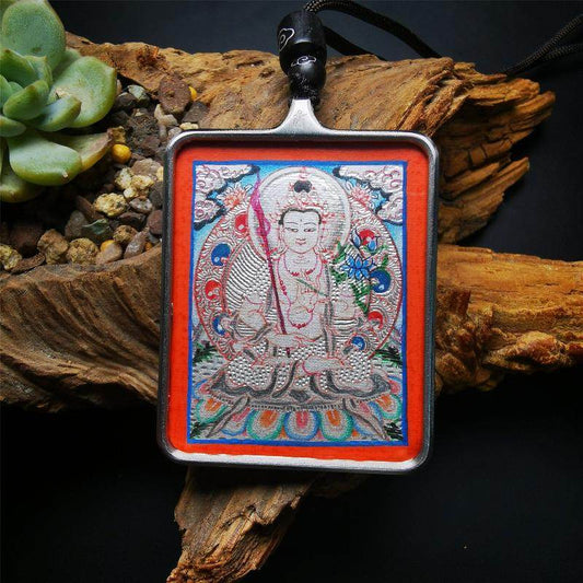 Gandhanra Handpainted Locket Thangka Amulet,Manjusri,Wisdom Buddha,Packed in Gau Shrine Box - Gandhanra-ART