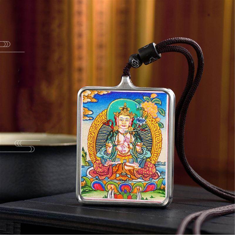 Gandhanra Handpainted Locket Thangka Amulet,White Tara,Arya Tara,Buddha of Wealth,Packed in Gau Shrine Box - Gandhanra-ART