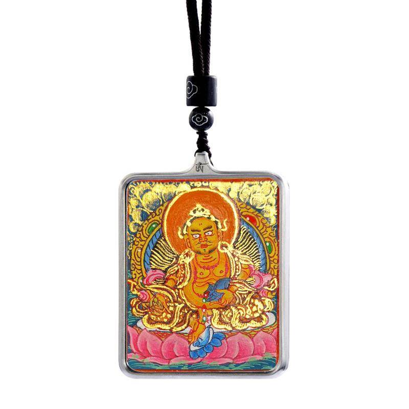 Gandhanra Handpainted Locket Thangka Amulet,Yellow Jambhala,Dzambhala,Vaisravana,Buddha of Wealth,Packed in Gau Shrine Box - Gandhanra-ART