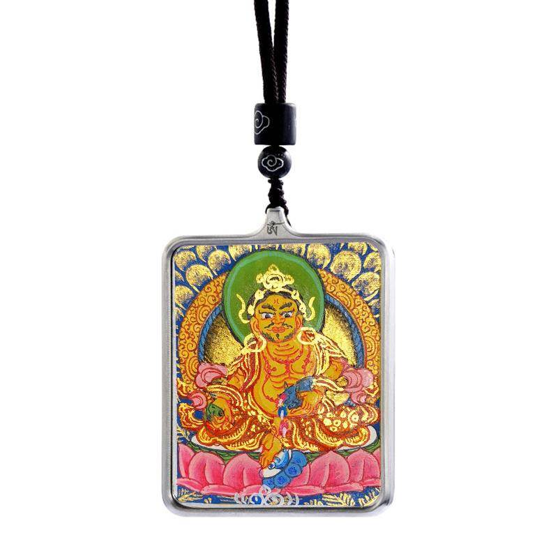 Gandhanra Handpainted Locket Thangka Amulet,Yellow Jambhala,Dzambhala,Vaisravana,Buddha of Wealth,Packed in Gau Shrine Box - Gandhanra-ART