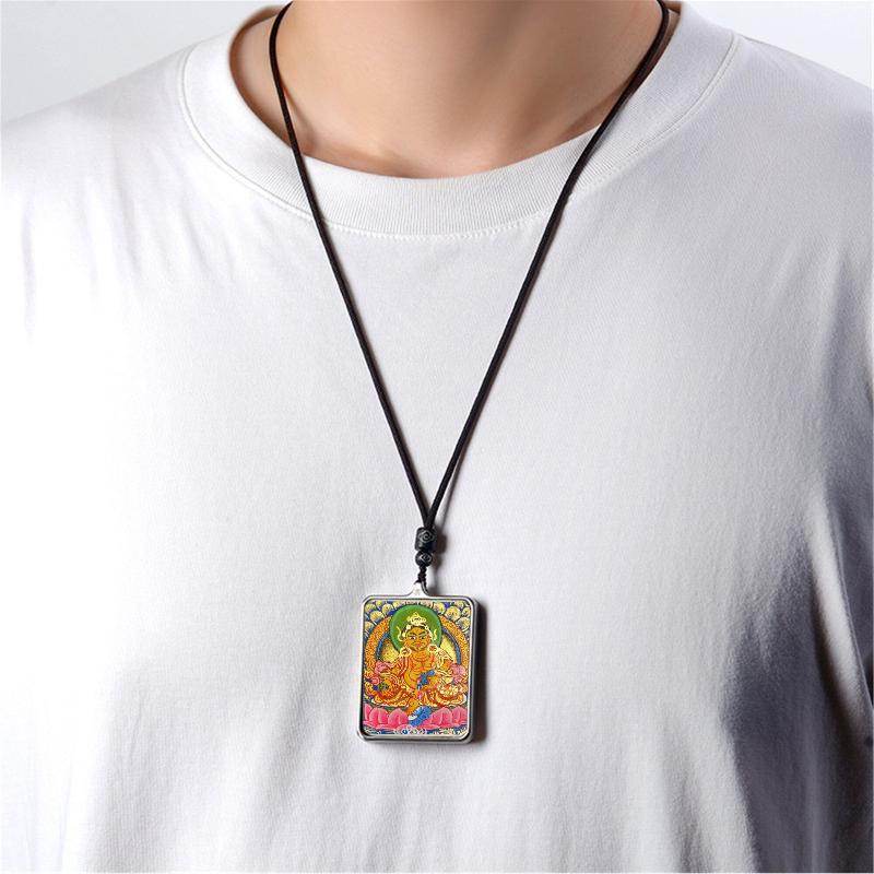 Gandhanra Handpainted Locket Thangka Amulet,Yellow Jambhala,Dzambhala,Vaisravana,Buddha of Wealth,Packed in Gau Shrine Box - Gandhanra-ART