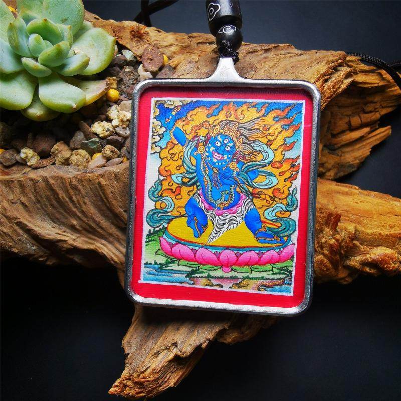 Gandhanra Handpainted Locket Thangka Amulet,Vajrapani,Protector and Guide of Gautama Buddha,Packed in Gau Shrine Box - Gandhanra-ART
