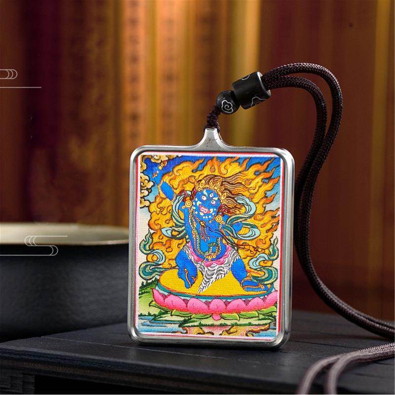 Gandhanra Handpainted Locket Thangka Amulet,Vajrapani,Protector and Guide of Gautama Buddha,Packed in Gau Shrine Box - Gandhanra-ART