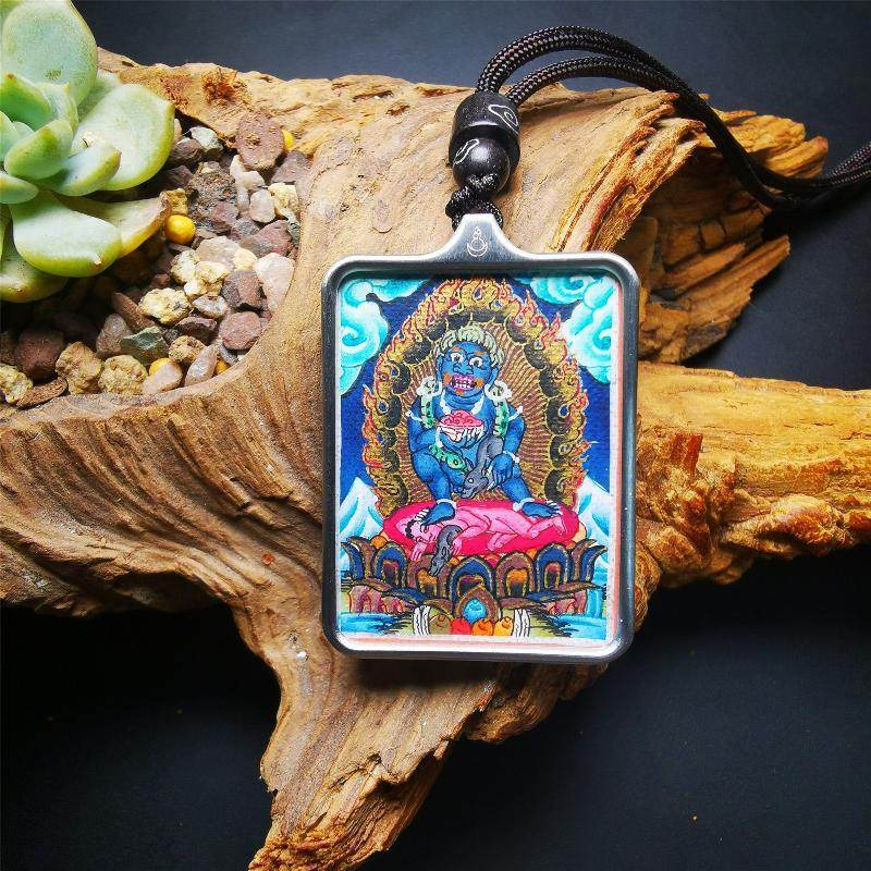 Handpainted Locket Thangka Mahakala - Gandhanra-ART