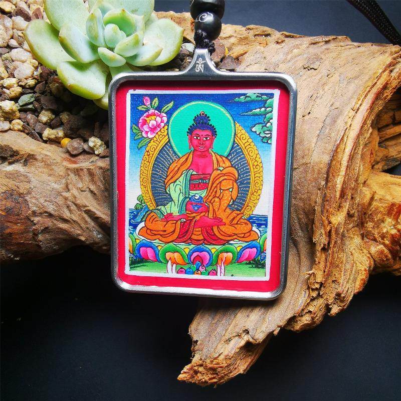Gandhanra Handpainted Locket Thangka Amulet,Shakyamuni,Gautama Buddha,Packed in Gau Shrine Box - Gandhanra-ART