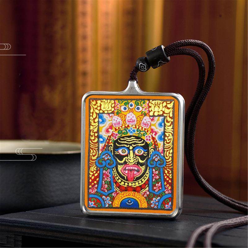 Gandhanra Handpainted Locket Thangka Amulet,Shri Devi,Drashi Lhamo,Zashi Lhamo,Buddhist Protector,Packed in Gau Shrine Box - Gandhanra-ART