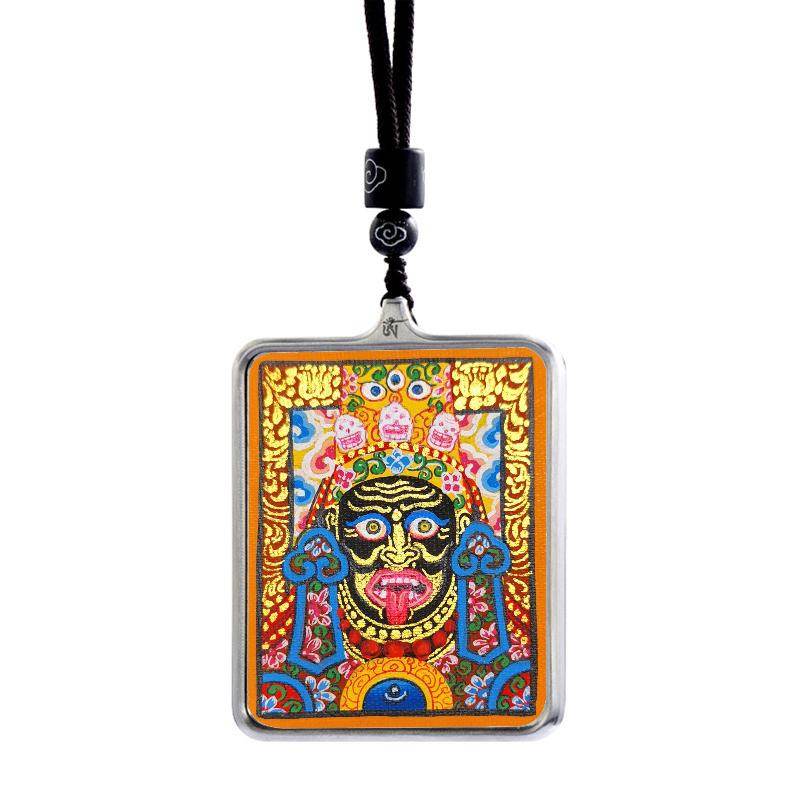 Gandhanra Handpainted Locket Thangka Amulet,Shri Devi,Drashi Lhamo,Zashi Lhamo,Buddhist Protector,Packed in Gau Shrine Box - Gandhanra-ART