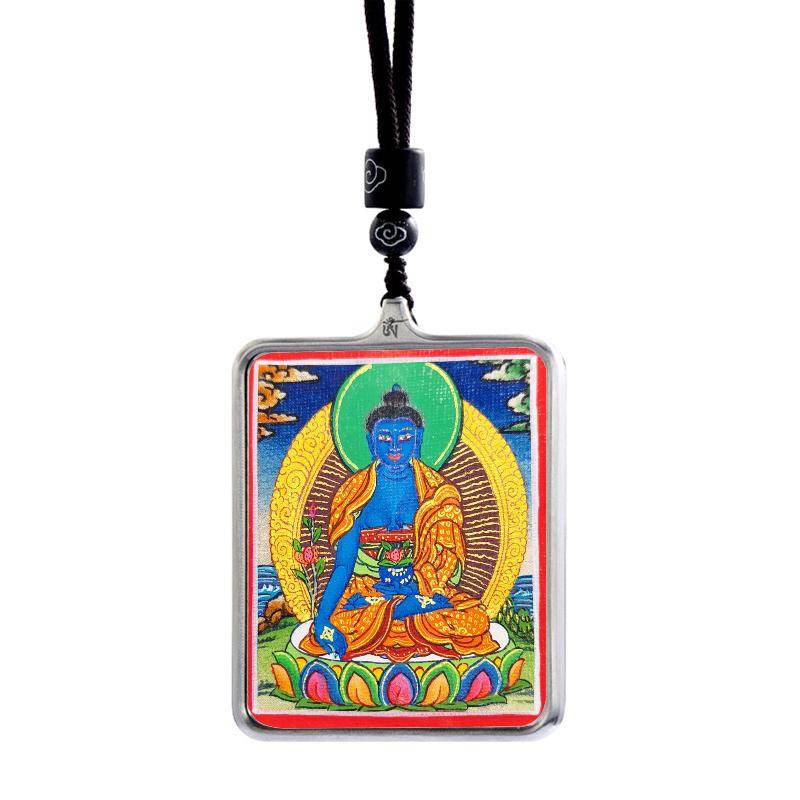 Gandhanra Handpainted Locket Thangka Amulet,Bhaisajyaguru,Medicine Buddha,Packed in Gau Shrine Box - Gandhanra-ART