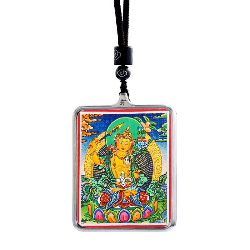 Gandhanra Handpainted Locket Thangka Amulet,Manjusri,Wisdom Buddha,Packed in Gau Shrine Box - Gandhanra-ART