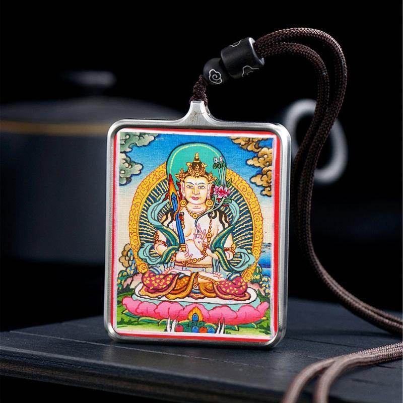 Gandhanra Handpainted Locket Thangka Amulet,Manjusri,Wisdom Buddha,Packed in Gau Shrine Box - Gandhanra-ART